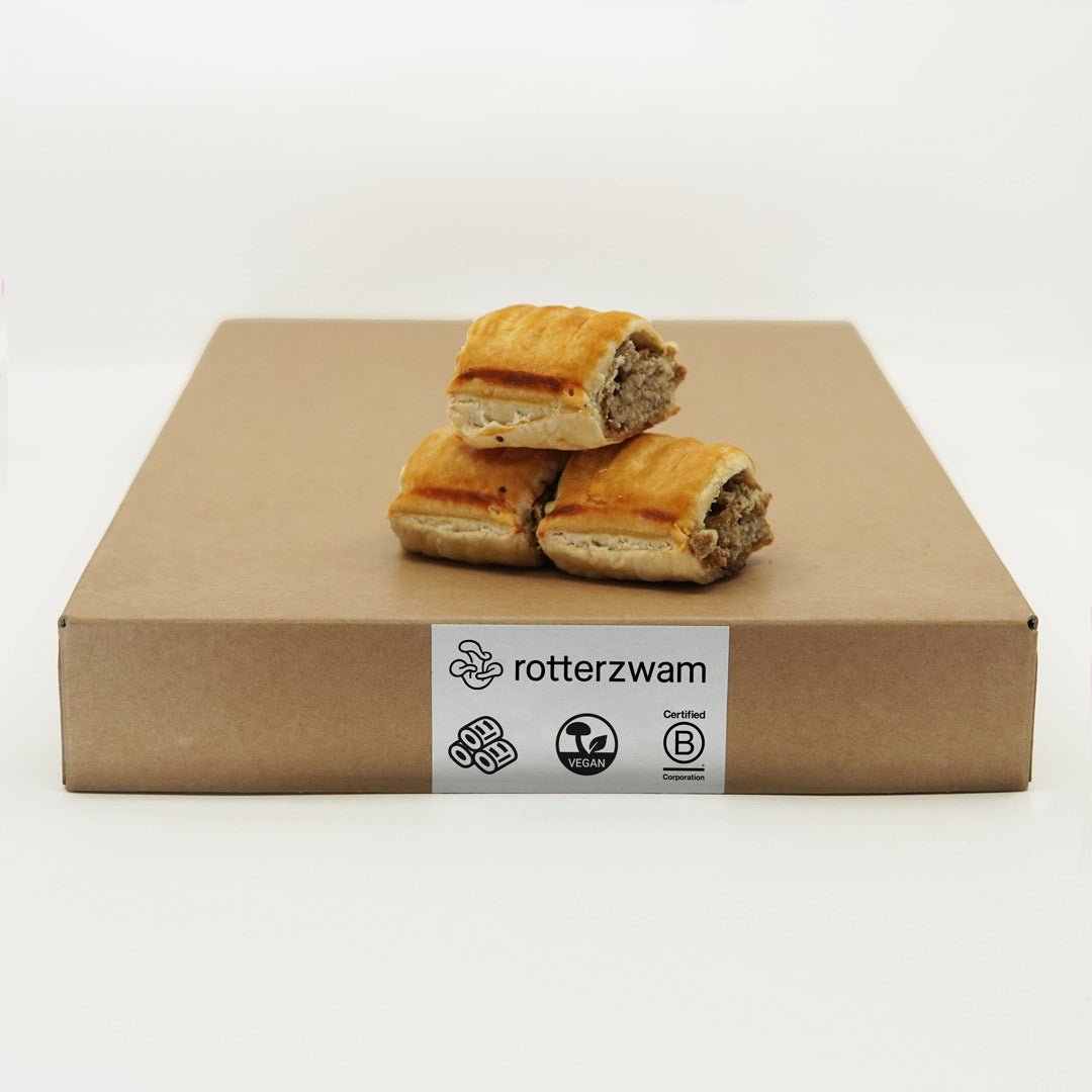 Vegan Oesterzwam Mini Saucijzenbroodje van rotterzwam (gebakken)