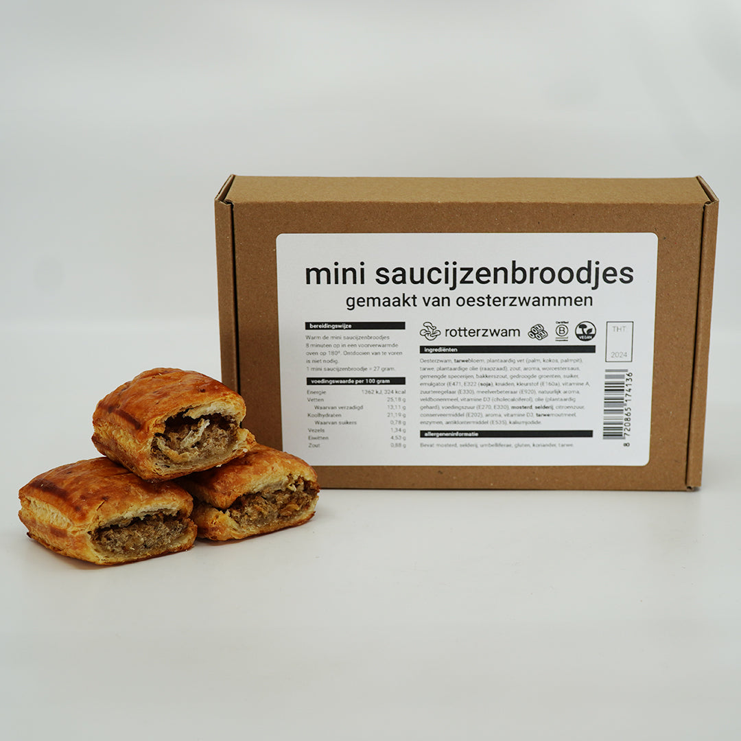 Vegan Oesterzwam Mini Saucijzenbroodje van rotterzwam (gebakken)