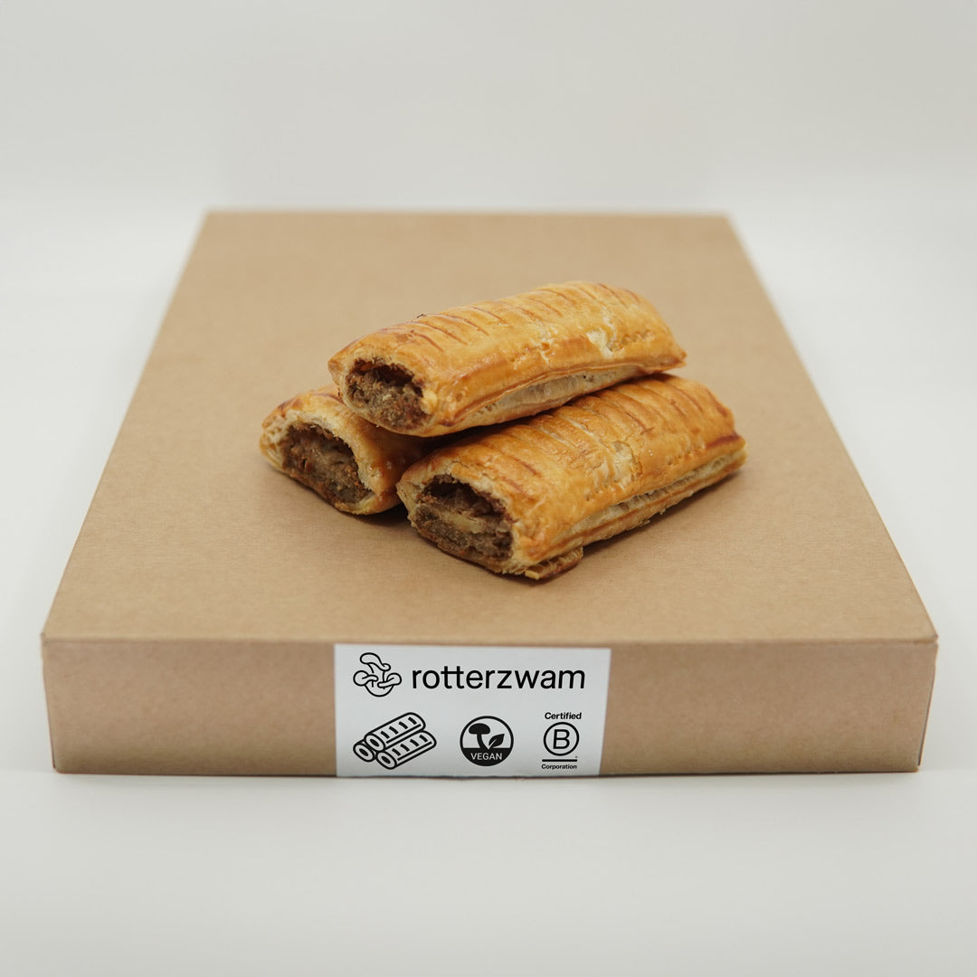Vegan Oesterzwam Saucijzenbroodje van rotterzwam (gebakken)