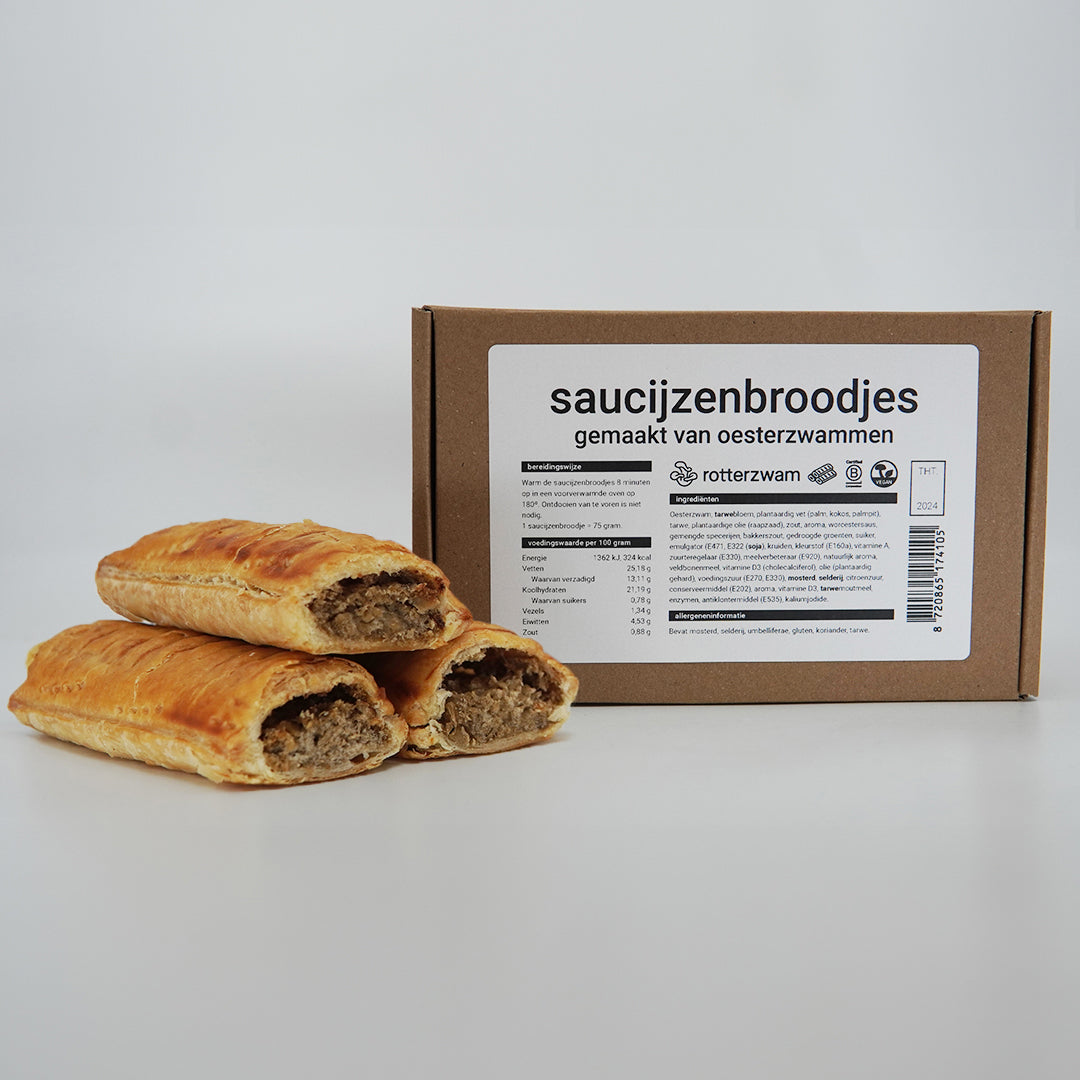 Vegan Oesterzwam Saucijzenbroodje van rotterzwam (gebakken)